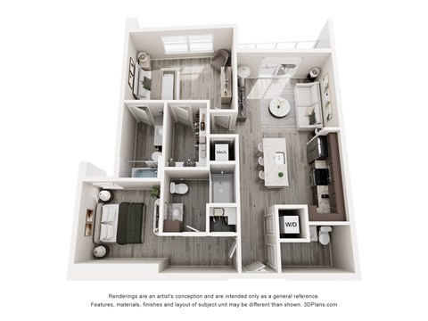 Floor plan for 2 beds, 2 baths, 1020 sqft